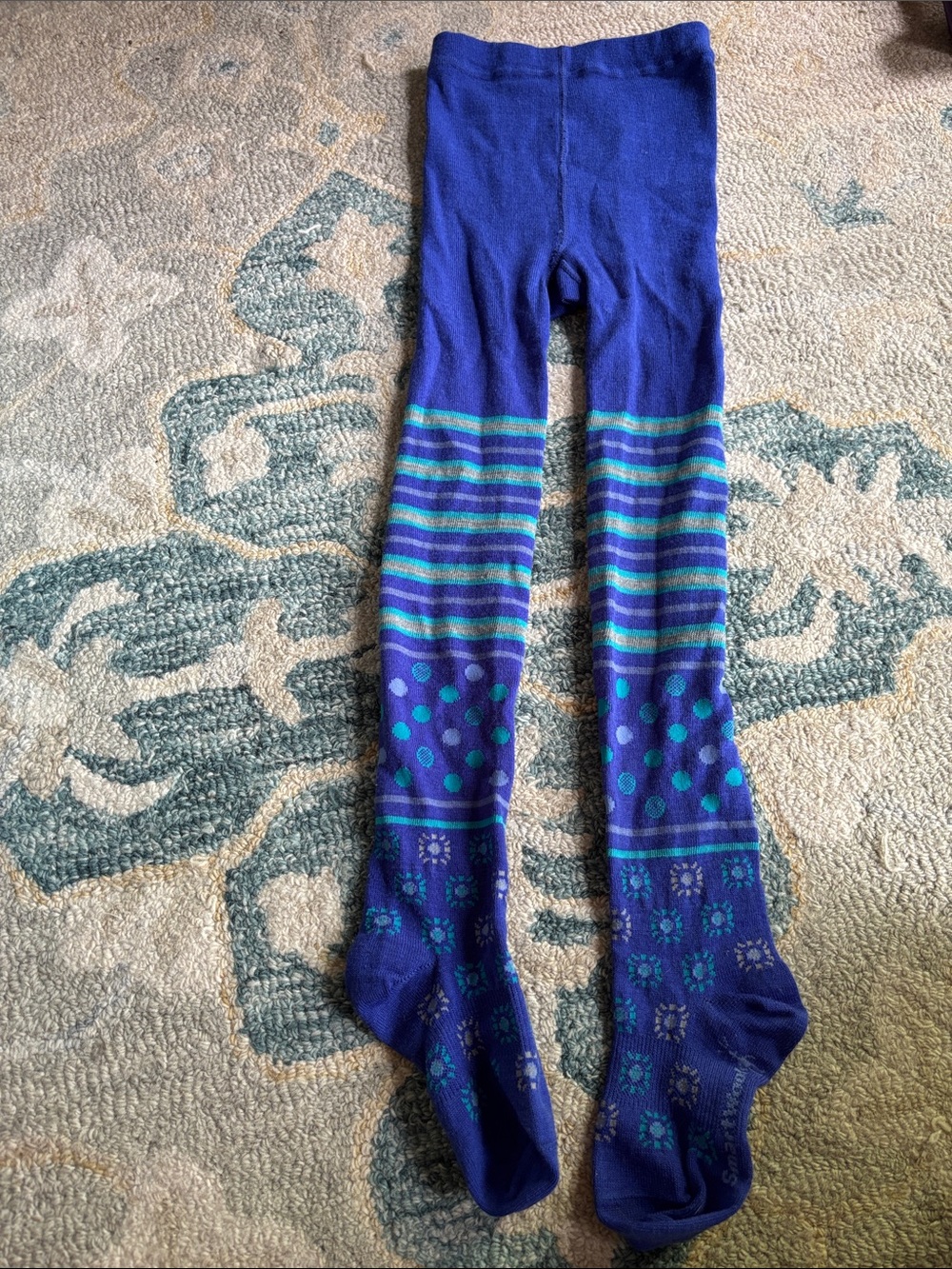 Smartwool Kids Blue & Teal Striped and Polka Dot Tights